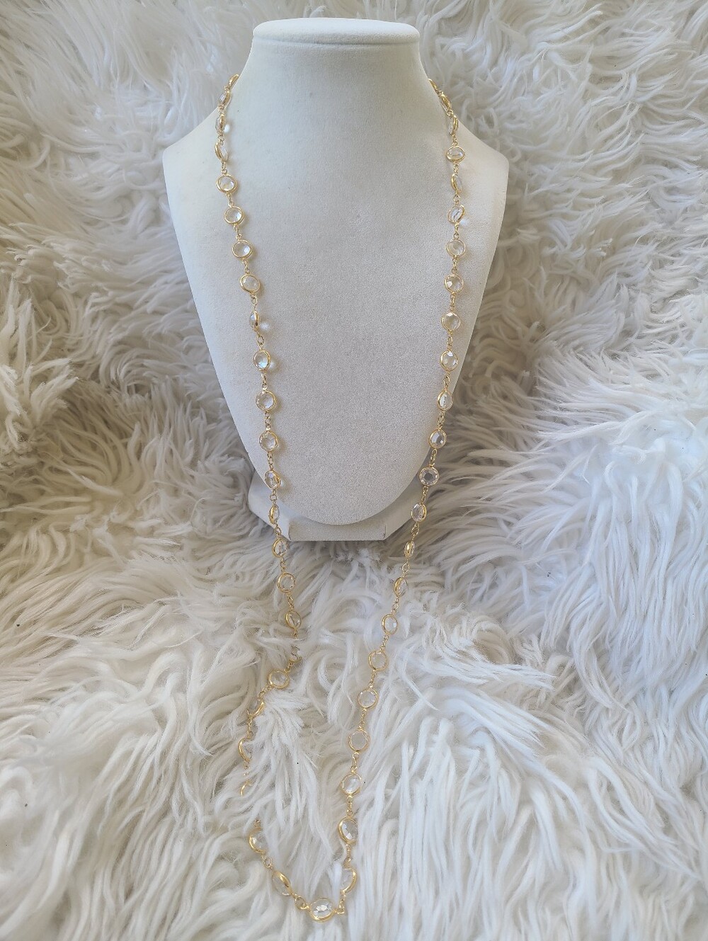 Swarovski Gold-tone Bezel Crystal Station Long Necklace- Excellent Condition